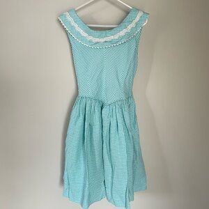 Aqua Gingham Dress with Lace Trim